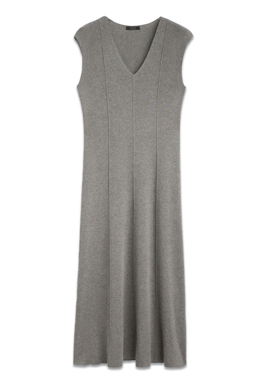 Flared Midi Dress with Topstitching Detail