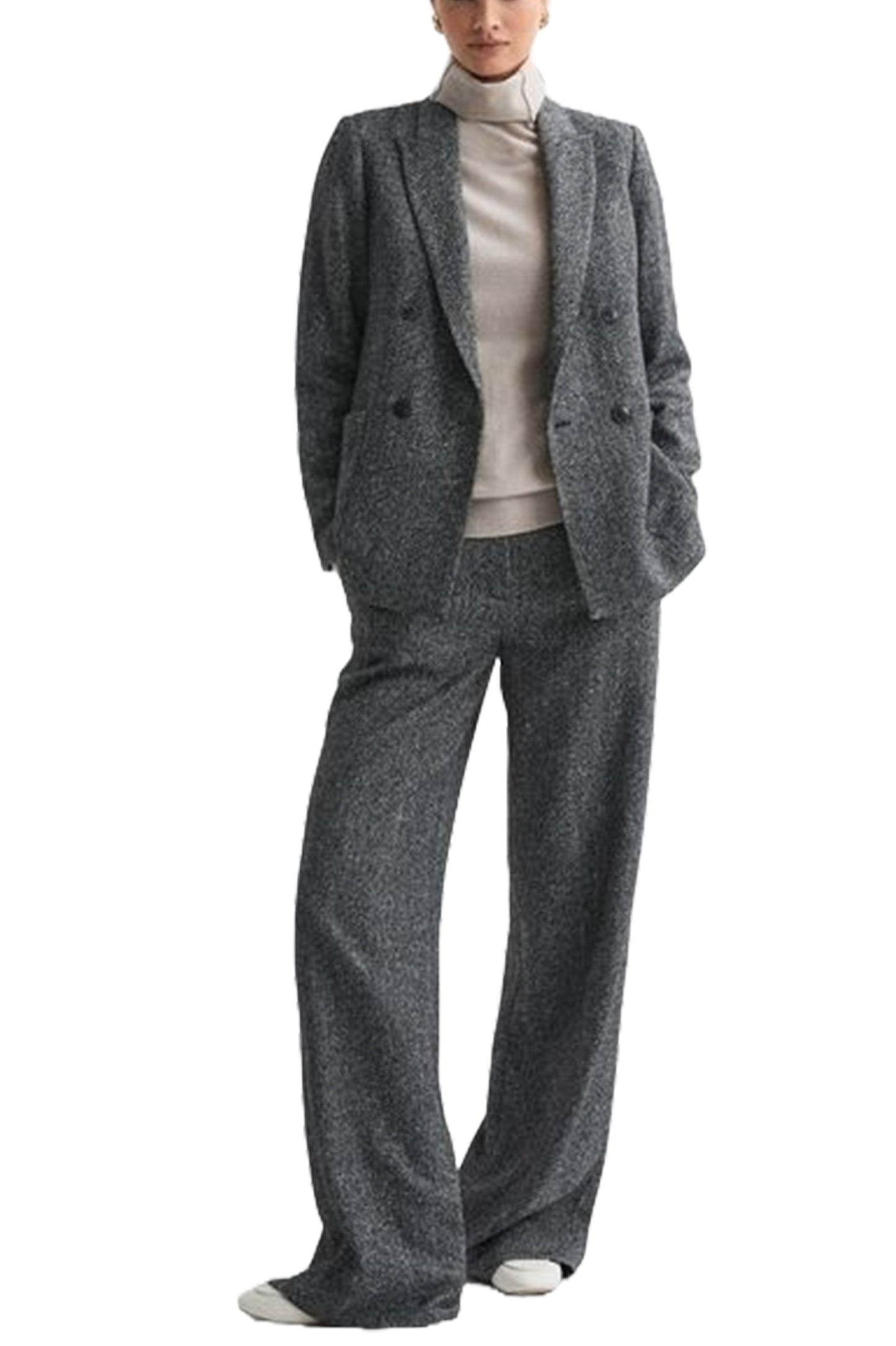 Relaxed Fit Textured Double Breasted Suit Blazer