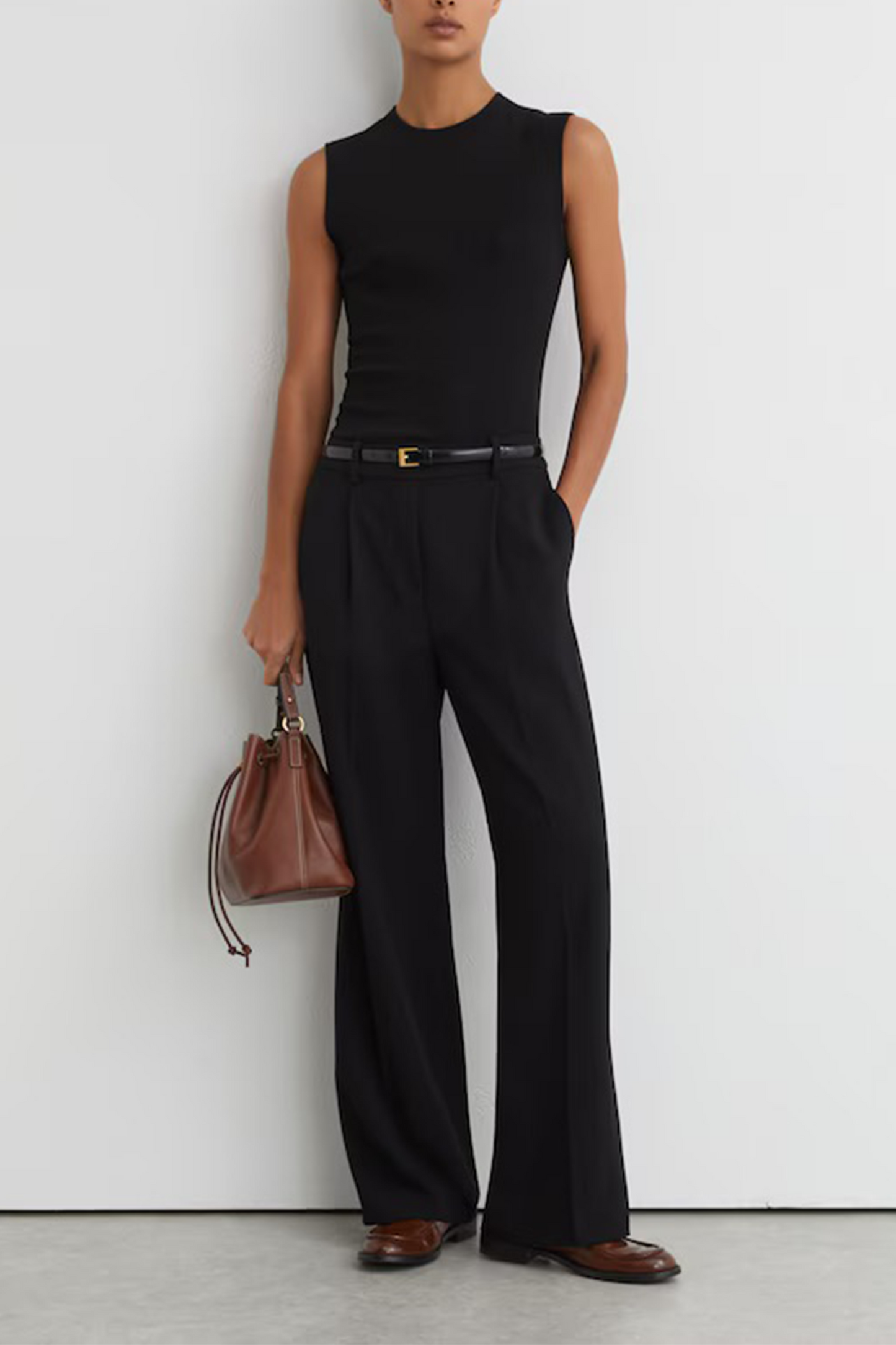 Trudy Fine-Rib Ruched Vest Top in Black