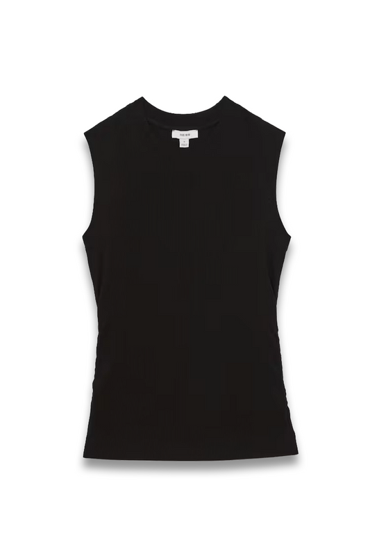 Trudy Fine-Rib Ruched Vest Top in Black