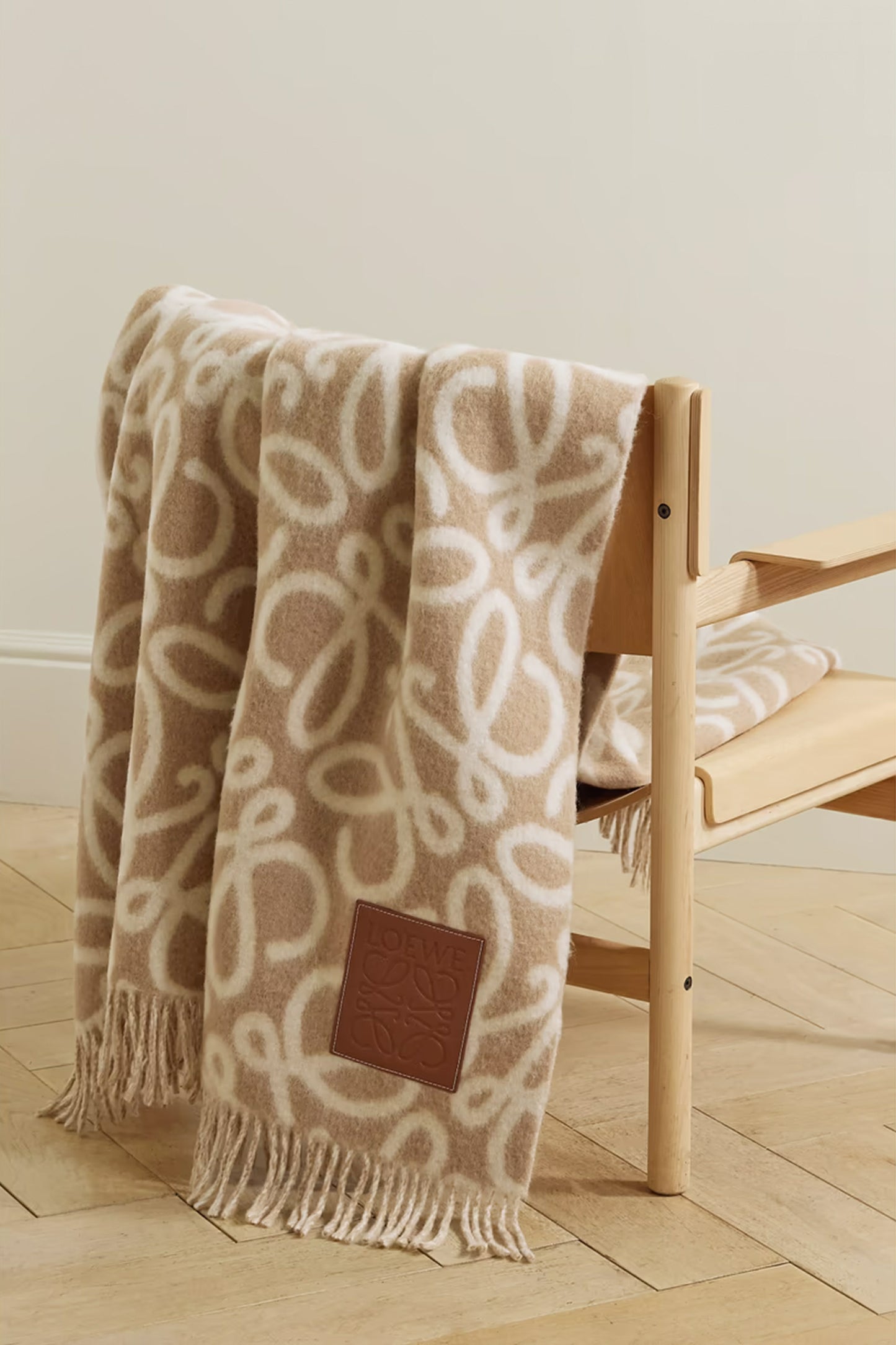 Fringed leather-trimmed alpaca-blend jacquard blanket