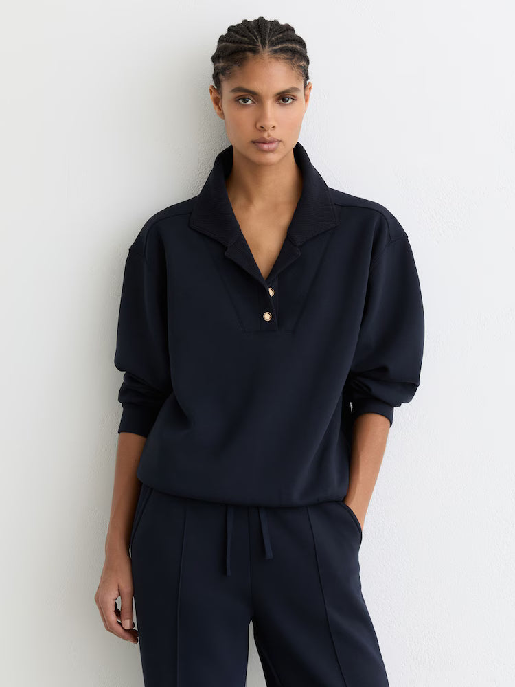 Bella Premium Interlock-collar Sweatshirt in Navy