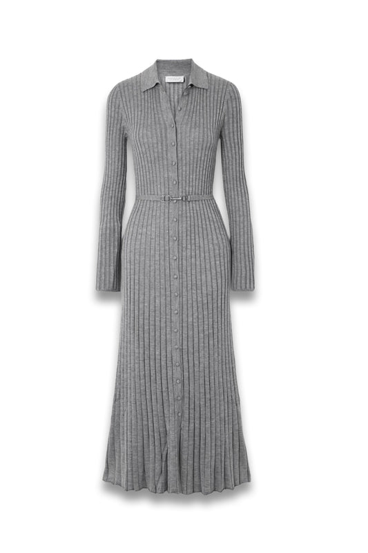 Tenes Belted Ribbed Silk and Cashmere-blend Midi Dress