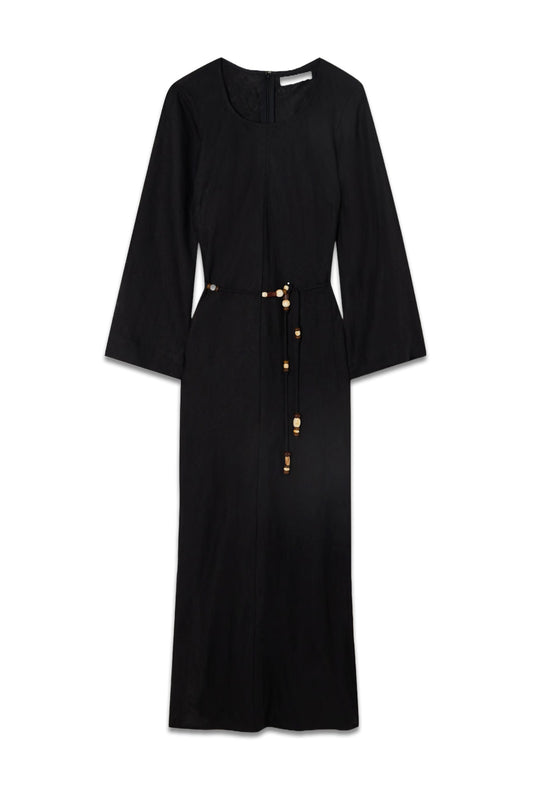 Galea Belted Bead-Embellished Linen Maxi Dress