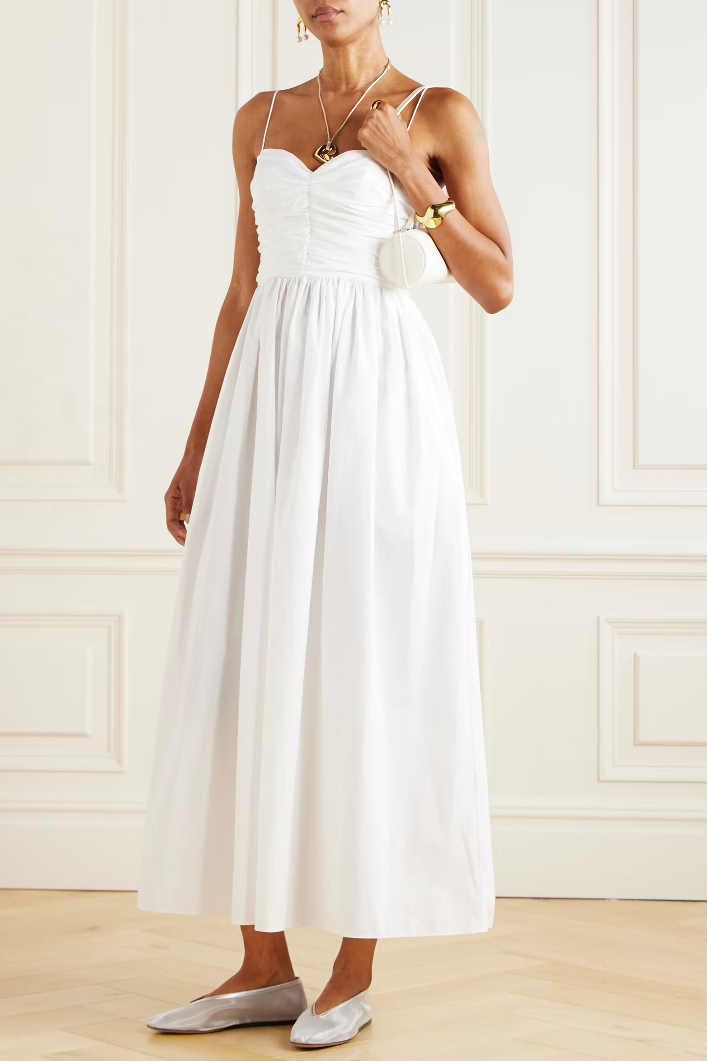 Gathered Organic Cotton-poplin Midi Dress