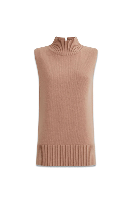 Camel Gazelle Casual Cashmere Funnel Neck Sleeveless Top