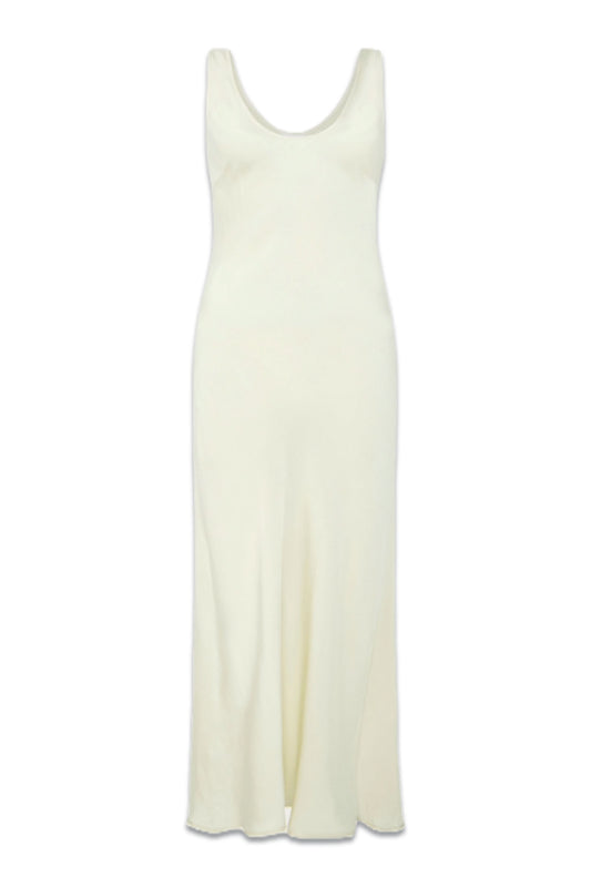 Palm Bias Cut Ivory Satin Slip Dress