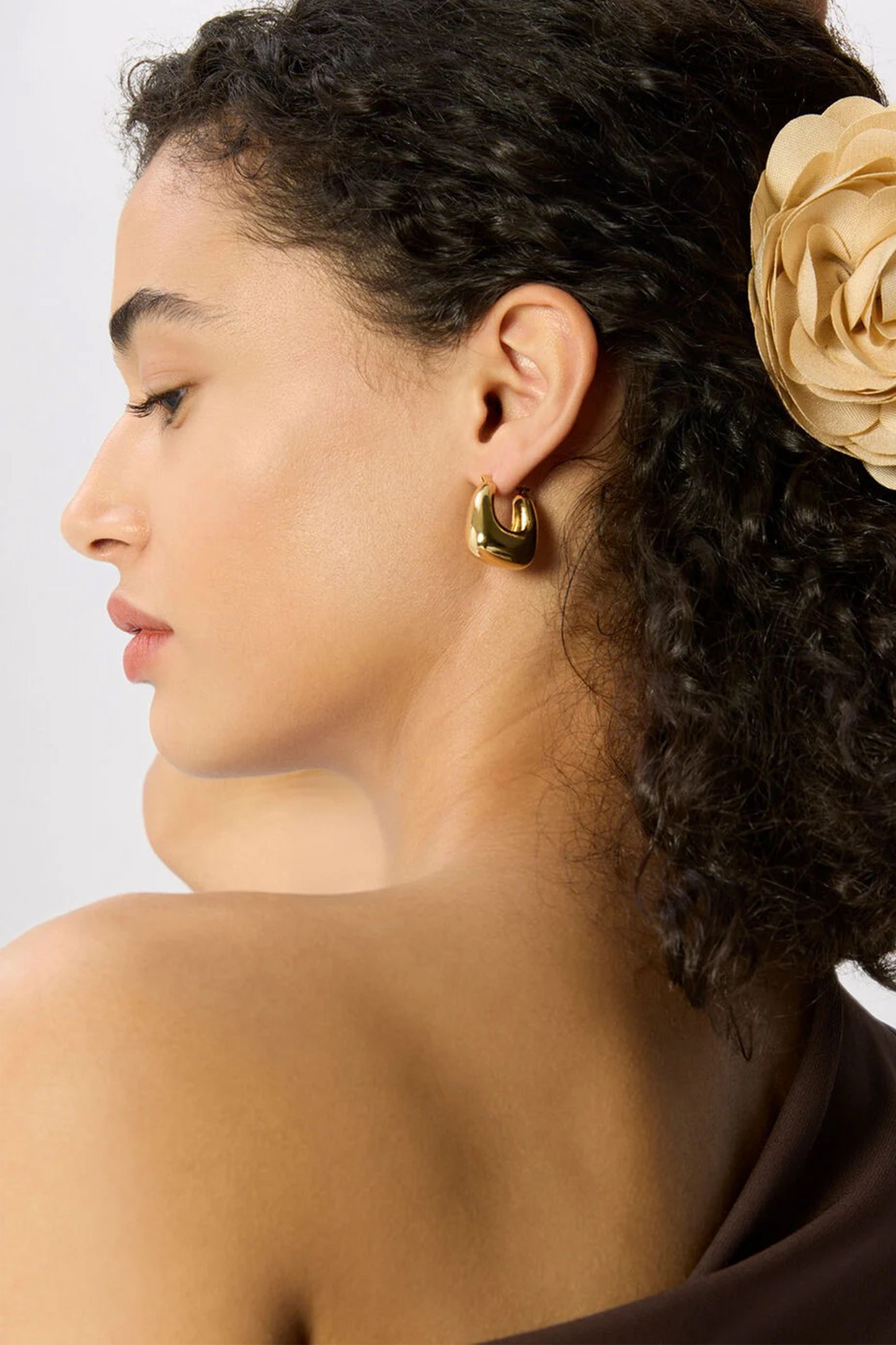 Gold Chunky Curved Square Earring