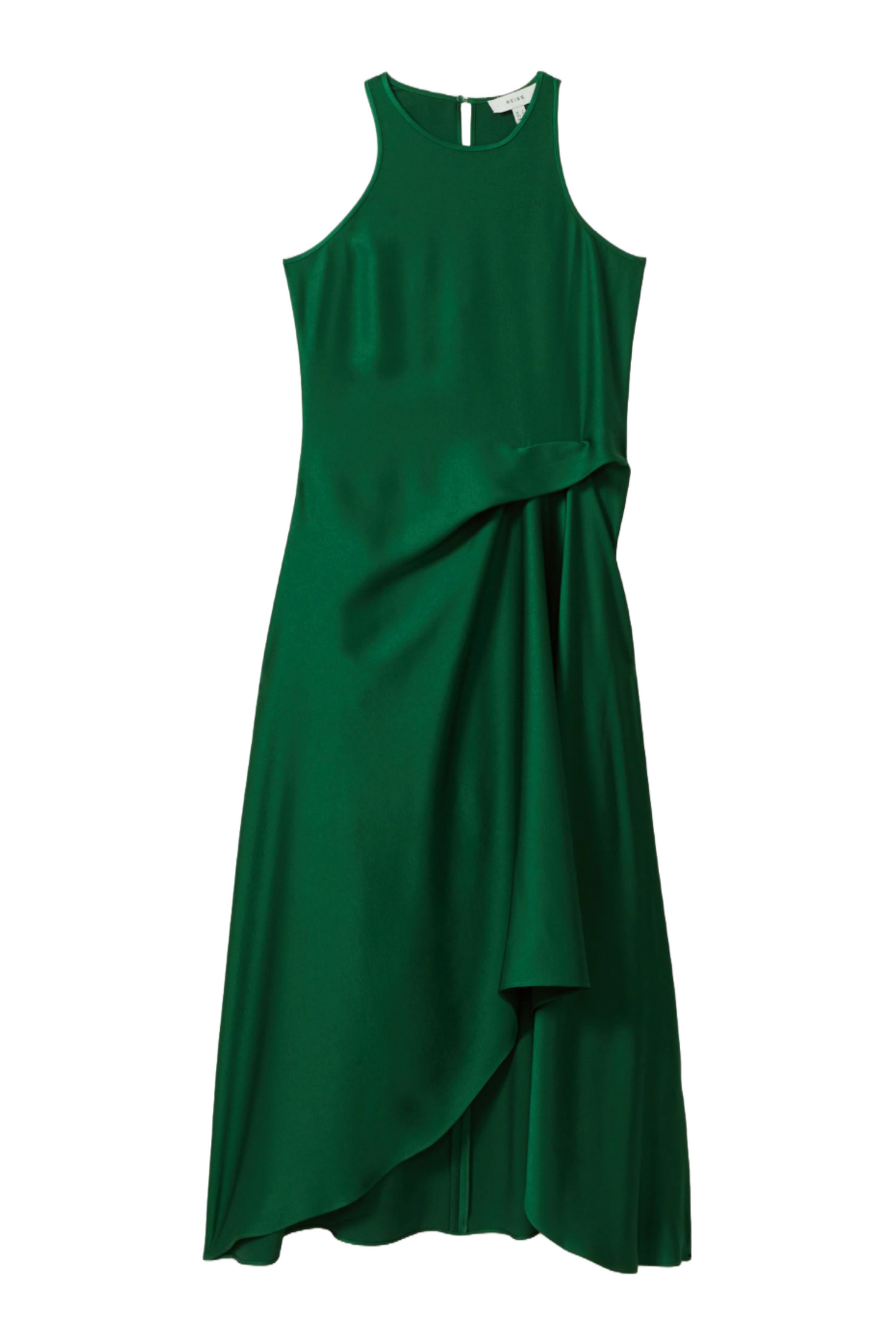 Green Micah Satin Drape Tuck Midi Dress