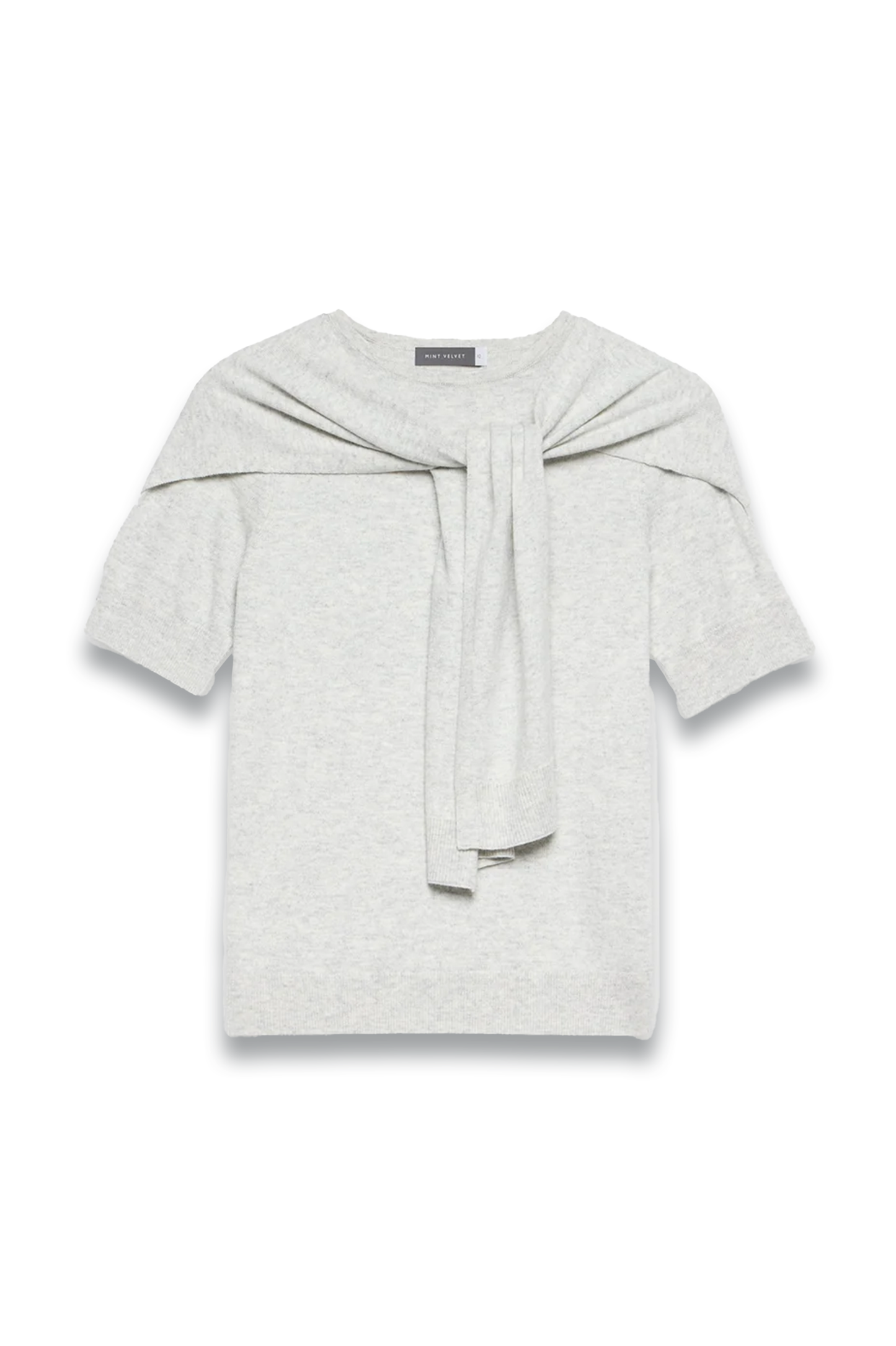 Grey Cotton-blend Scarf-detail Knit Top