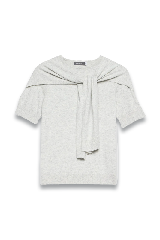 Grey Cotton-blend Scarf-detail Knit Top