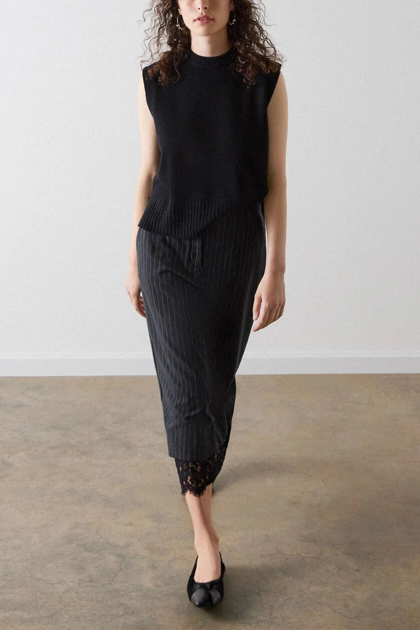 Grey Stripe Detachable Lace Skirt
