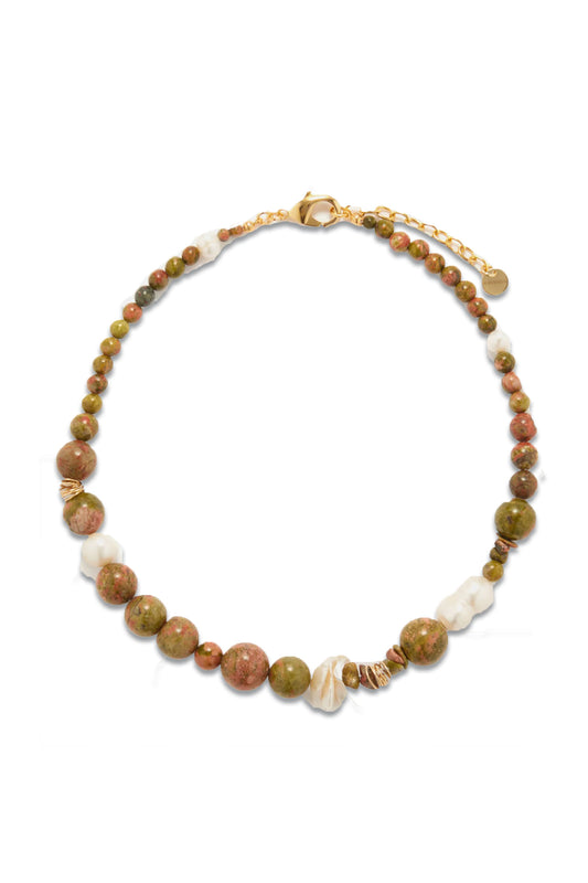 Ground(ed) Unakite, Pearl & Gold-Filled Necklace