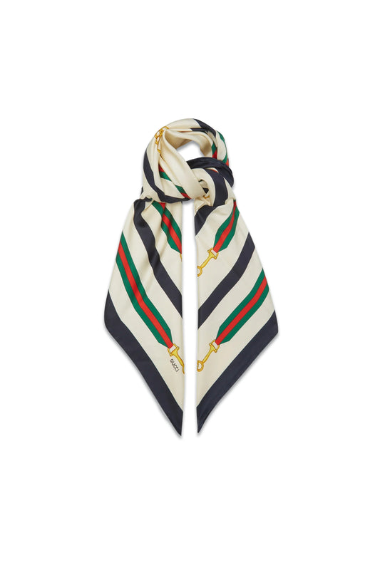 Horsebit Web-stripe Printed Silk Scarf