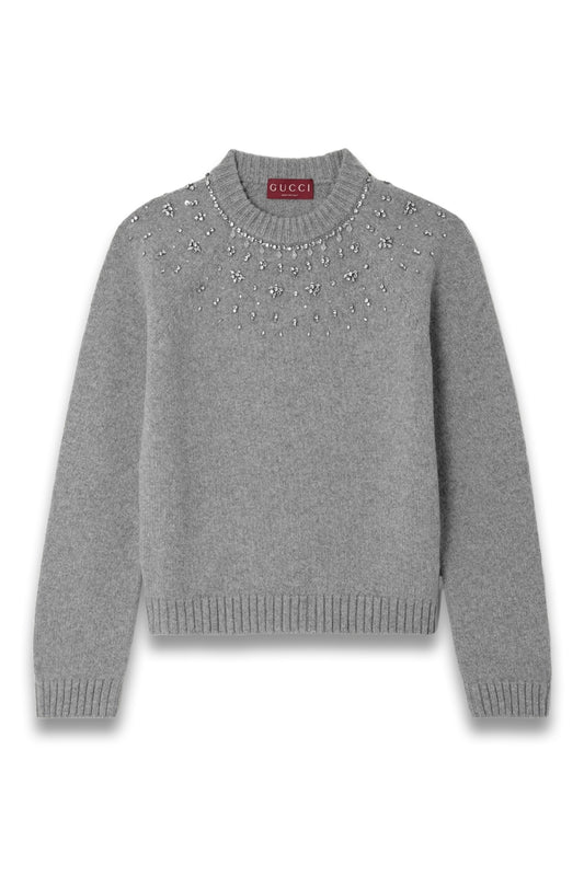 Crystal-embellished Wool and Cashmere-blend Sweater