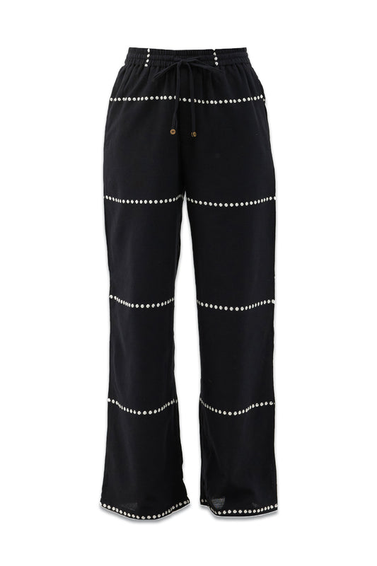 Stripe-Embroidered Cotton Drawstring Trousers