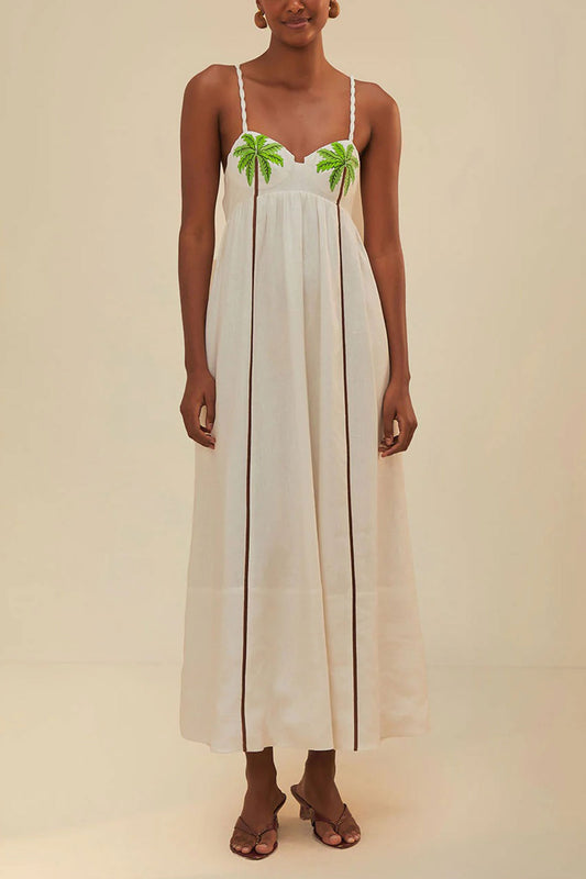 Coconut Tree Embroidered Maxi Dress