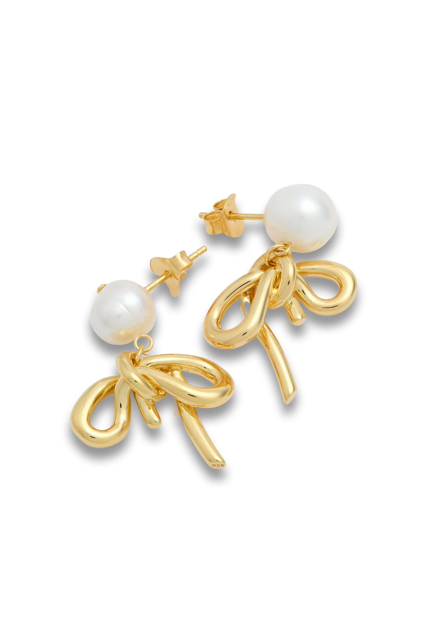 Pearl and Bow 18kt Gold-plated Drop Earrings