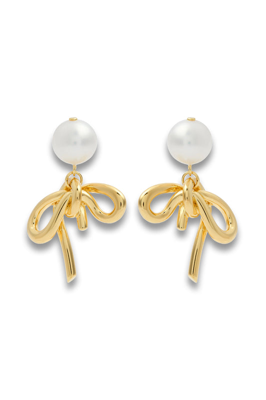 Pearl and Bow 18kt Gold-plated Drop Earrings