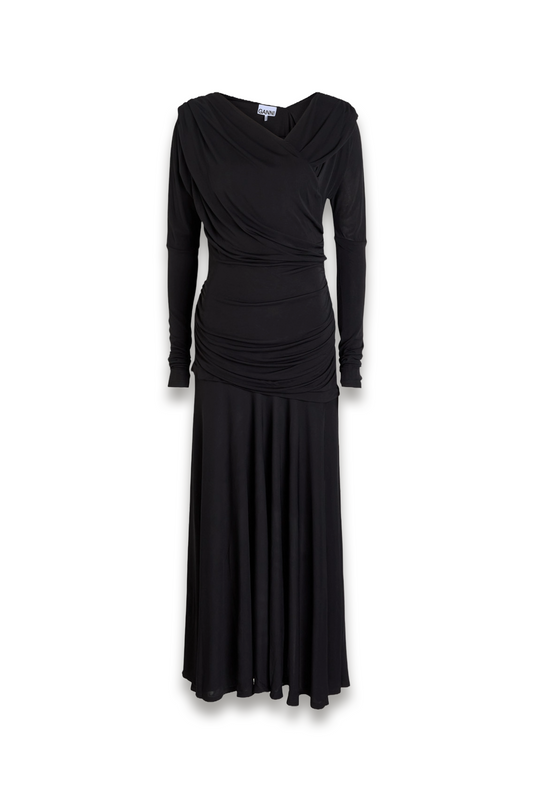 Ruched Wrap-Effect Mesh Maxi Dress