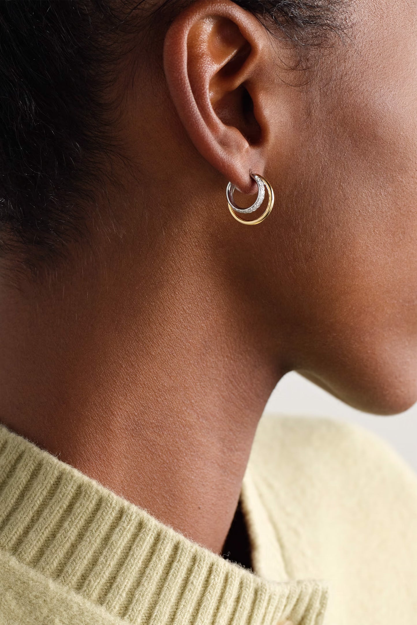9-karat yellow and white gold diamond hoop earrings