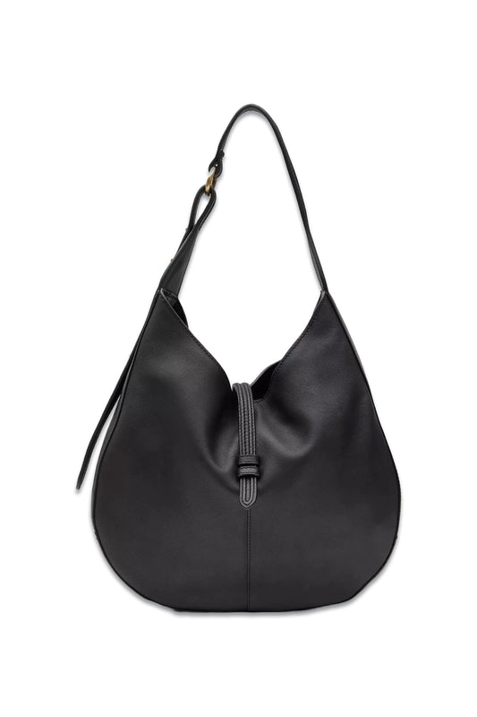 Isla Leather Scoop Tote, Black