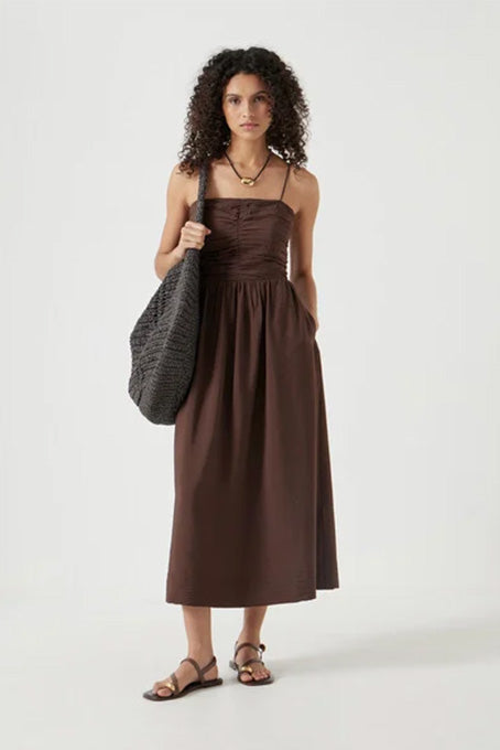 Air Flow Strappy Gathered Midi Dress