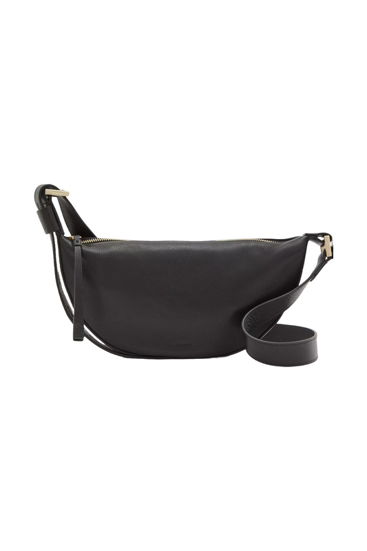 Black Half Moon Leather Cross Body Bag