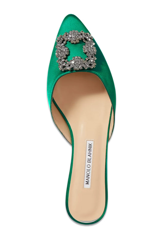 Hangisi Embellished Satin Slippers in Green