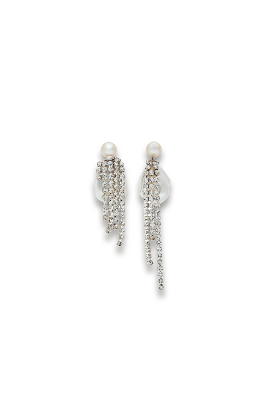 Embellished Pearl And Rhodium-Plated Drop Earrings