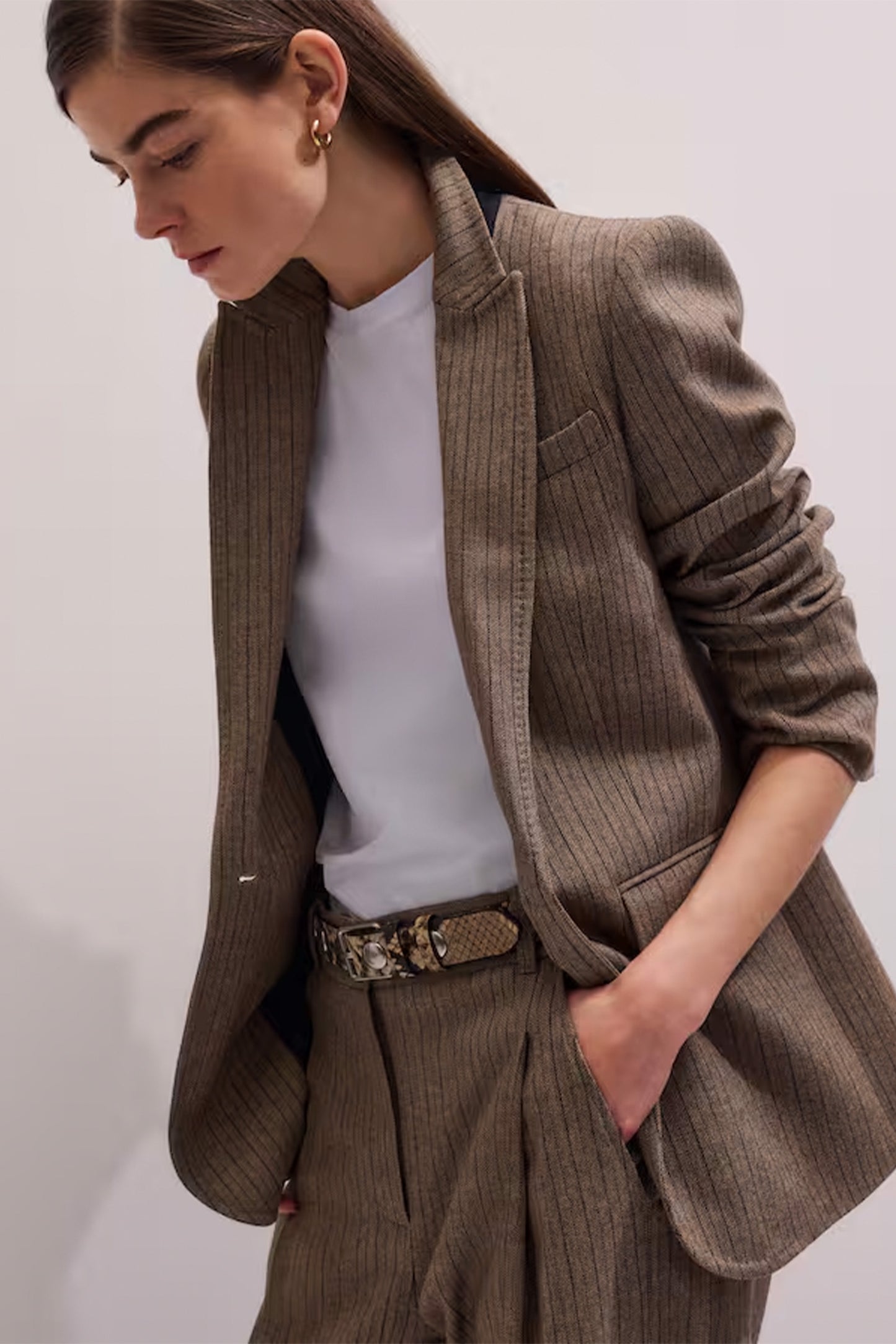Sharp Shoulder Blazer and Pleated Trouser