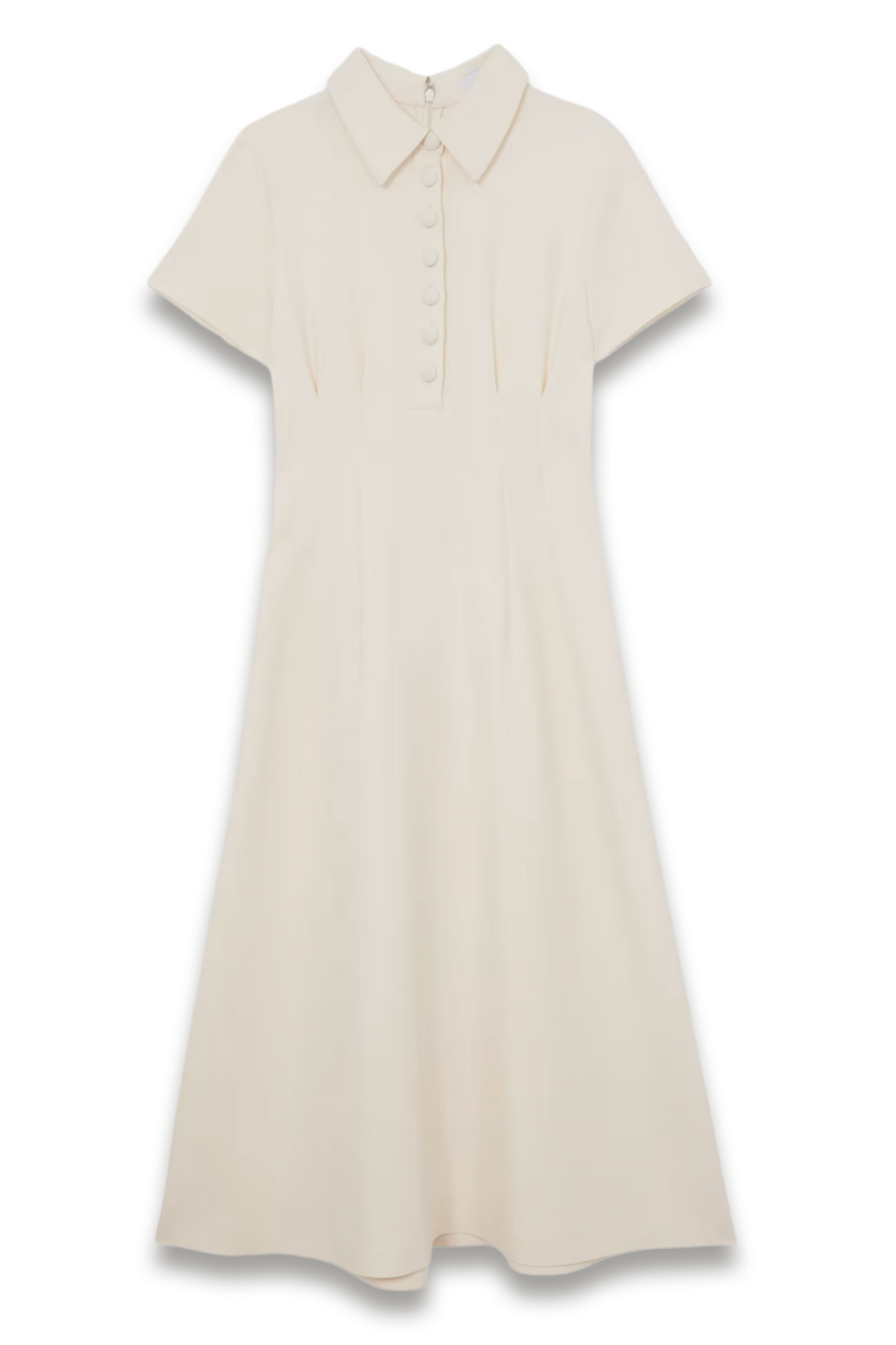 Button-neck Short-sleeve Midi Dress in Cream