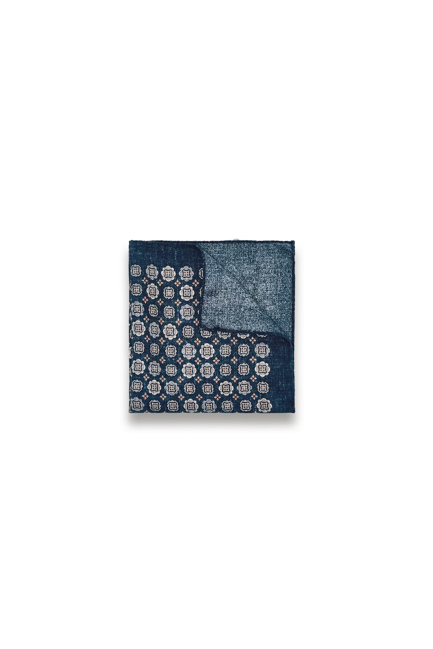 Sabino Silk Medallion Print Pocket Square in Indigo Melange