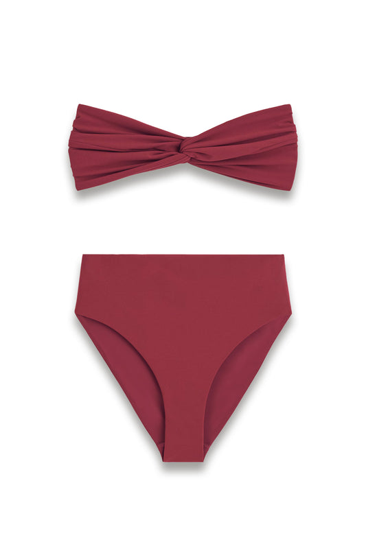 Burgundy Textured High-Waisted Bikini