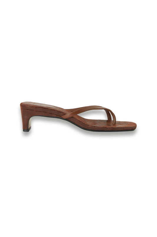 Barely There Leather Mule Sandals in Brown Chocolate