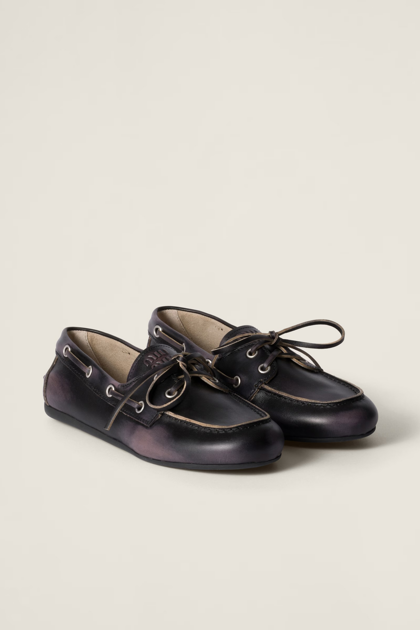 Unlined Bleached Leather Boat Shoes
