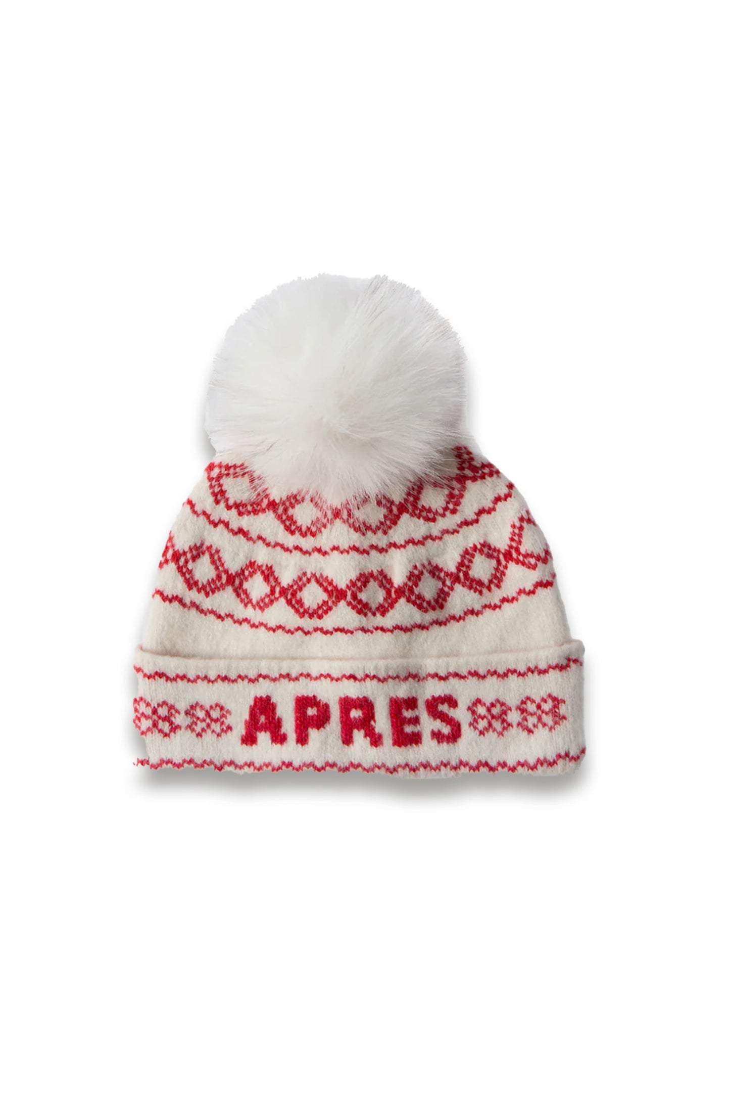 Red Graphic Aprés Knit Bobble Hat