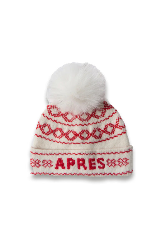 Red Graphic Aprés Knit Bobble Hat