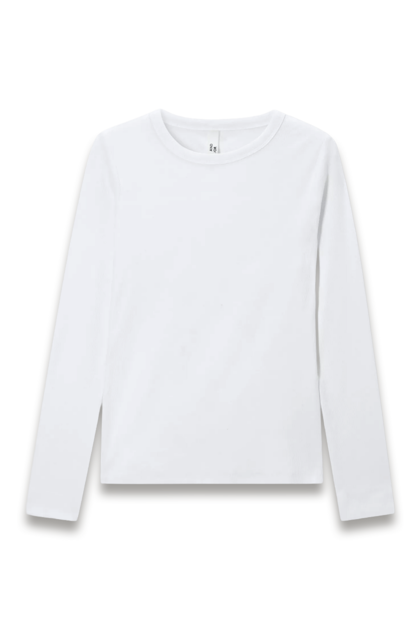 Ribbed Long Sleeve Crew Neck Top, White