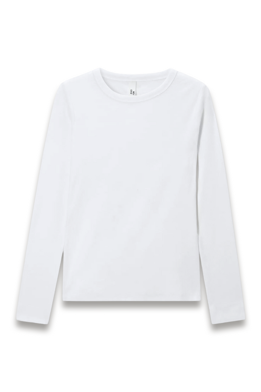 Ribbed Long Sleeve Crew Neck Top, White