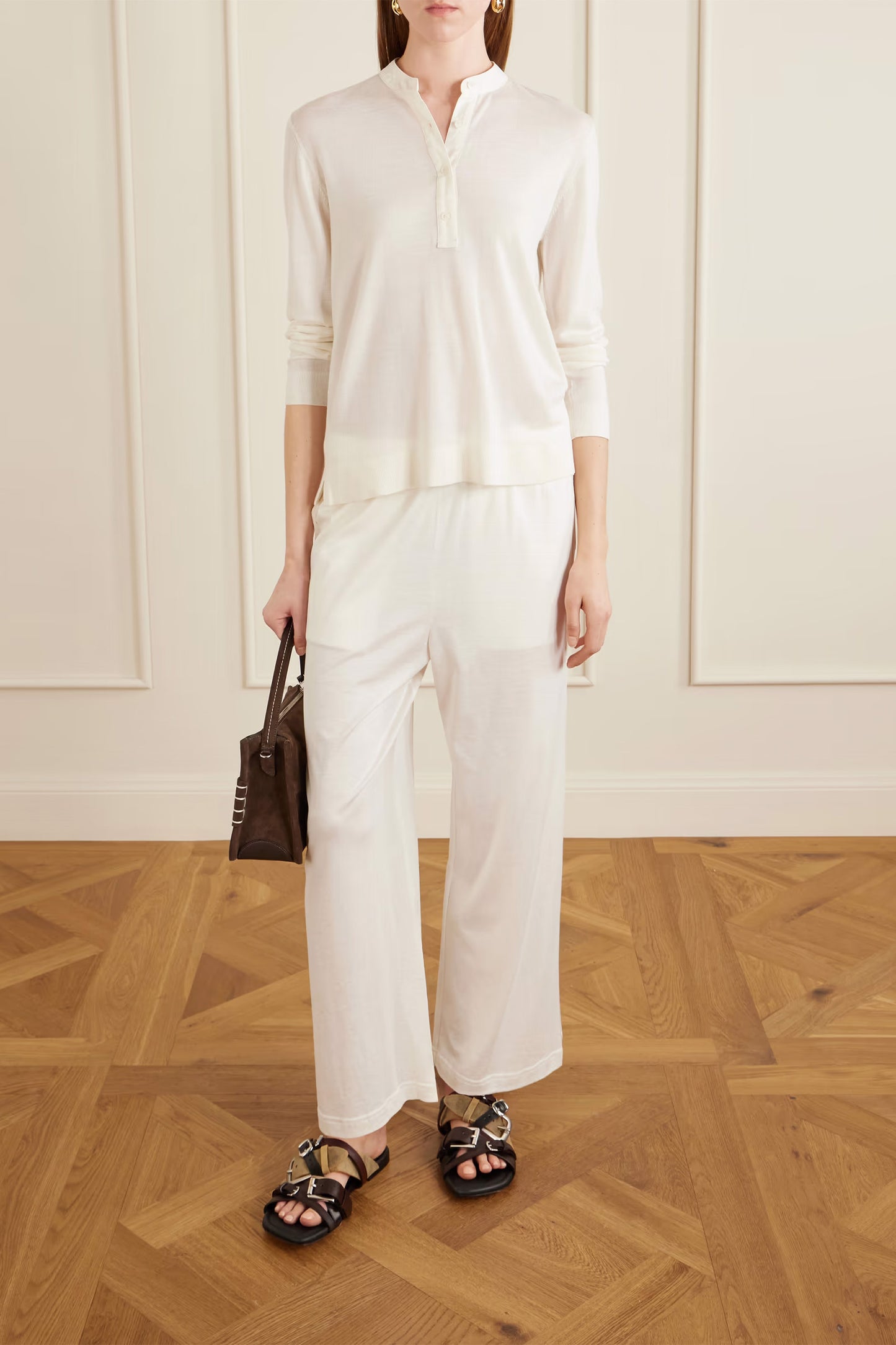 Cotton and silk-blend straight-leg pants