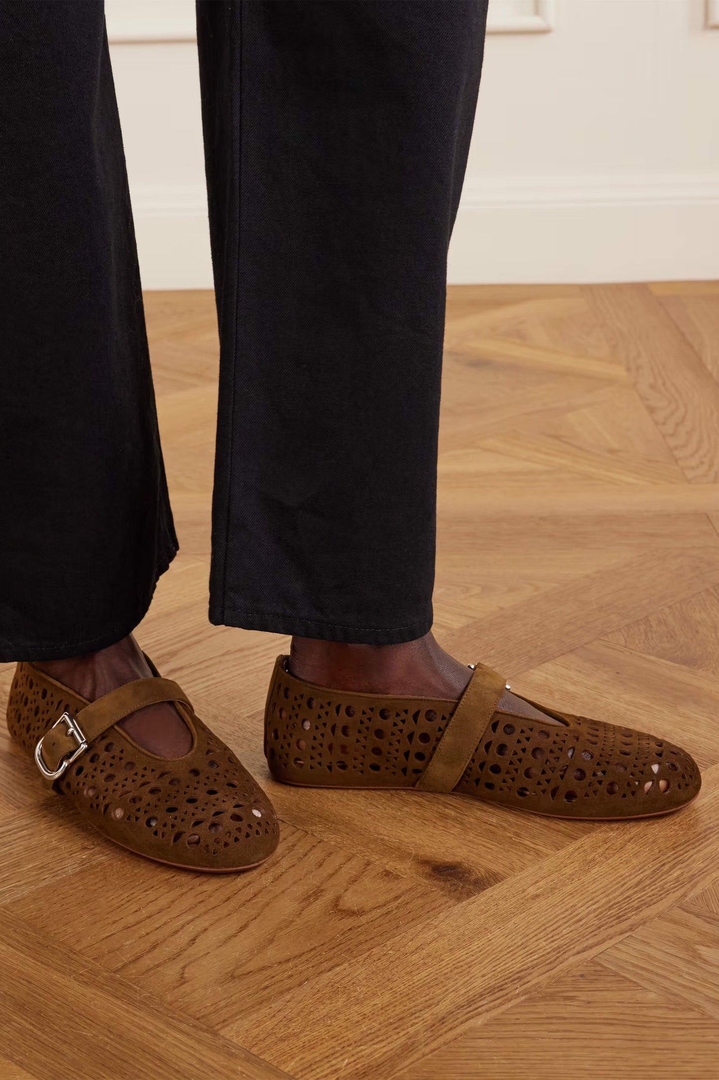 Laser-cut suede ballet flats