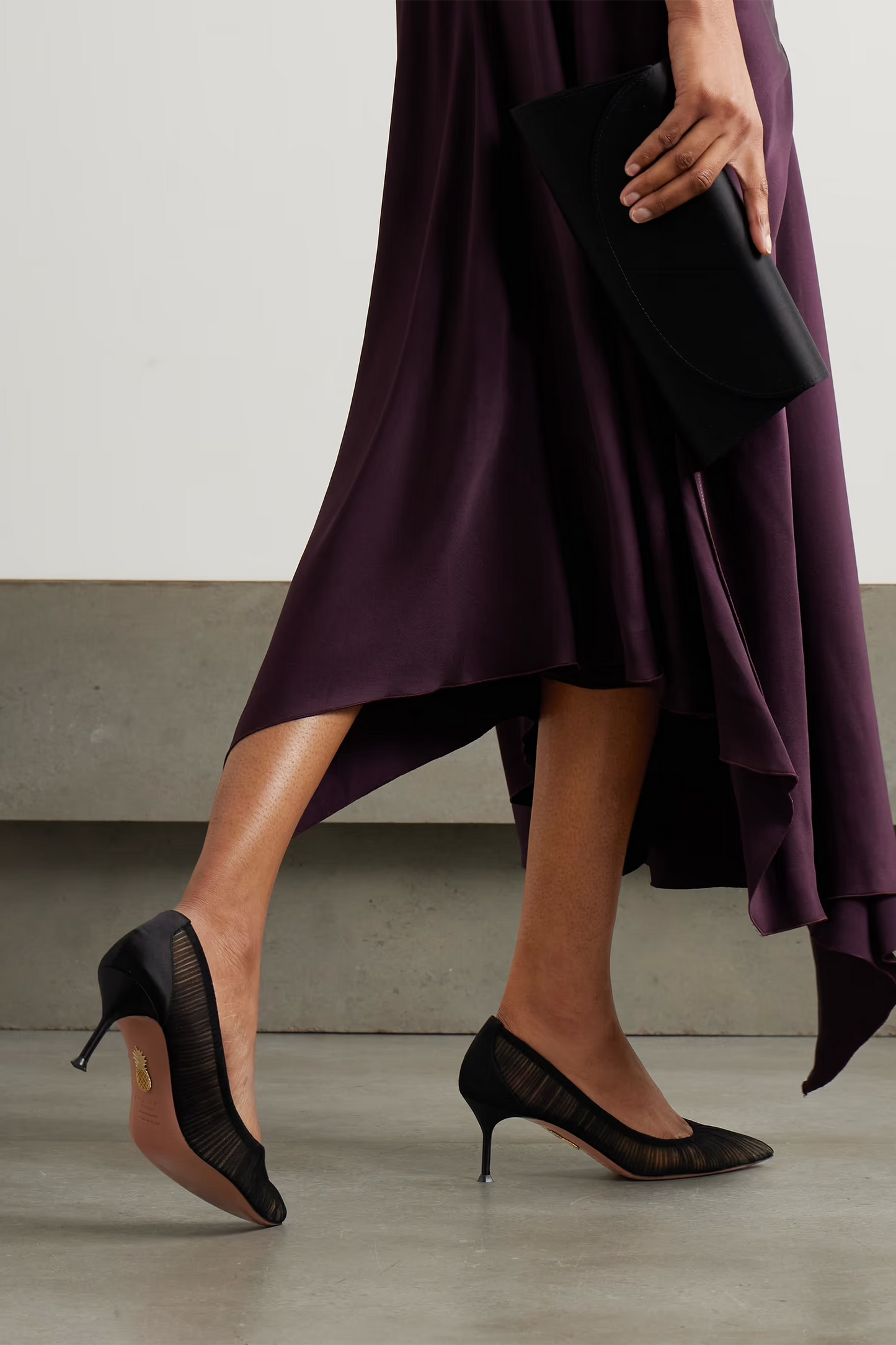65 Satin-trimmed Ruched Tulle Point-toe Pumps