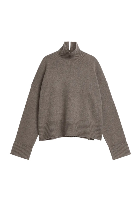 Brown Melange High-Neck Wool Jumper