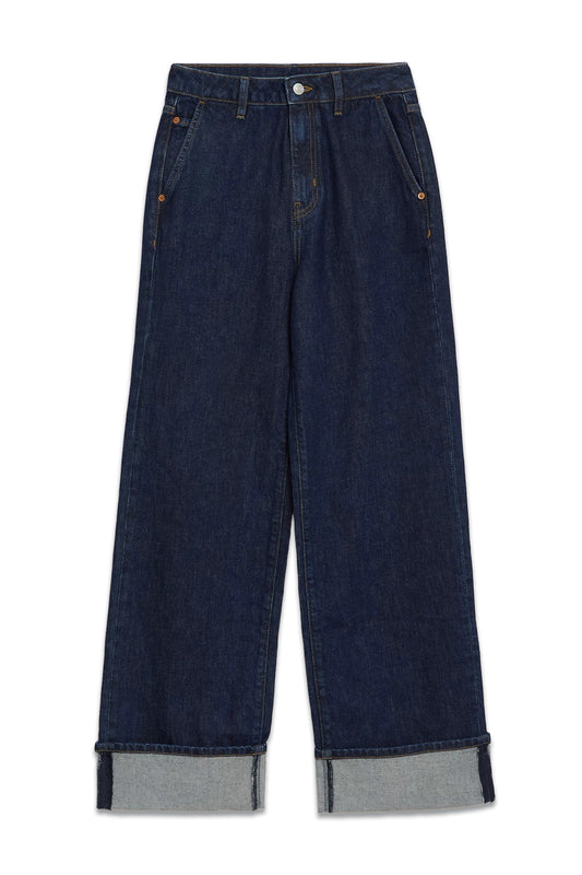 High Waisted Slim Wide Leg Turn Up Jeans