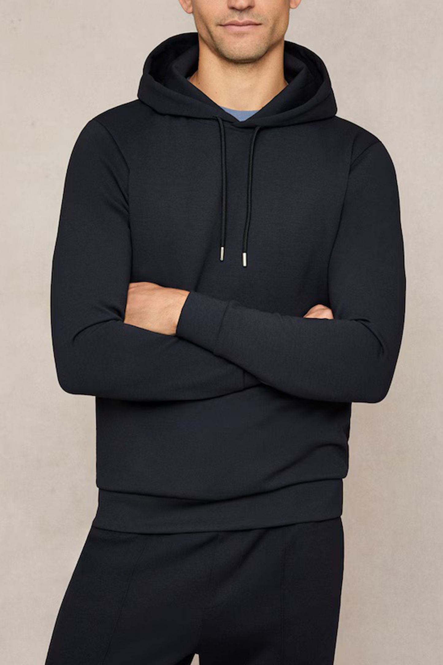 Premium Interlock-Jersey Hoodie in Navy Blue