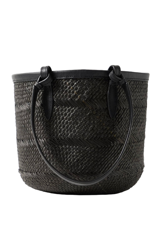 Small Leather-Trimmed Woven Iraca Tote