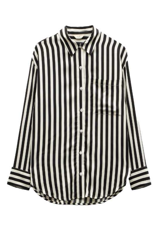 Black and White Emely Oversized Stripe Fluid Shirt