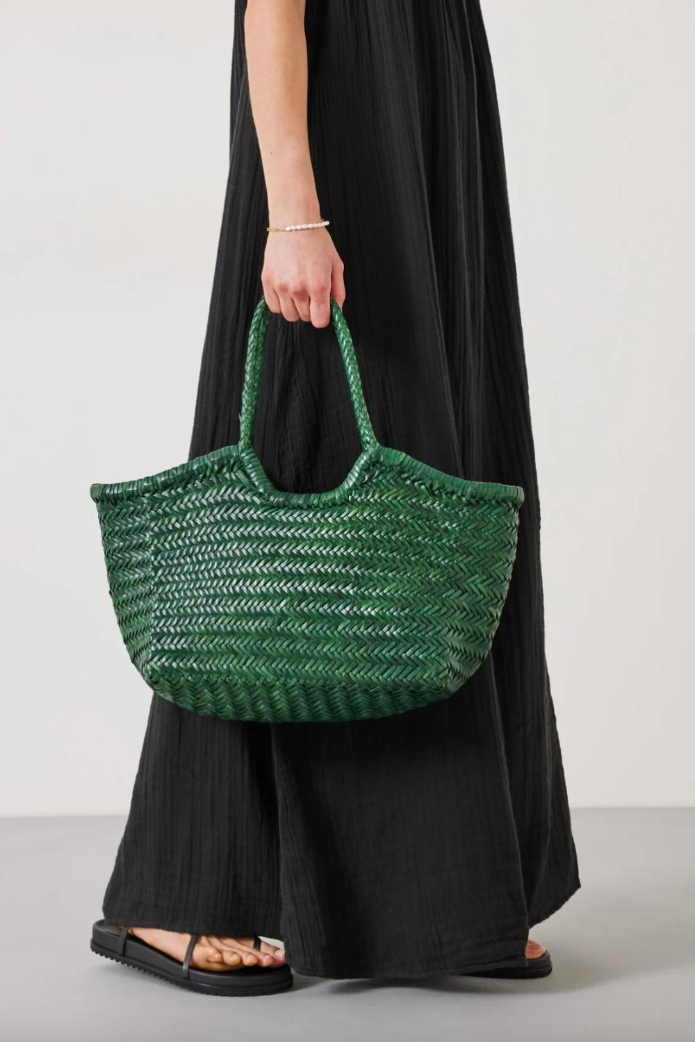 Kikapu Green Leather Weave Tote Bag