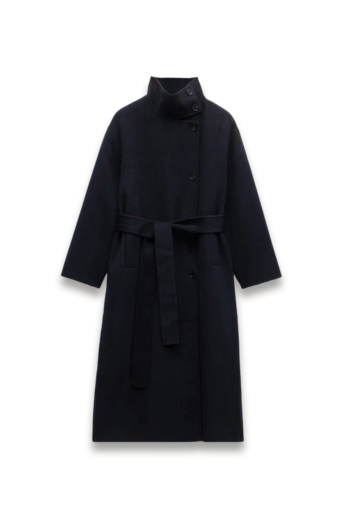 Pure Wool Double Faced Funnel Neck Belted Coat